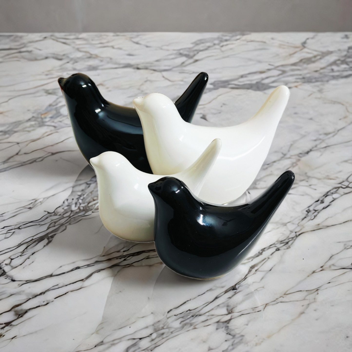 Bird Family Figurines (Set of 4, Black and White)