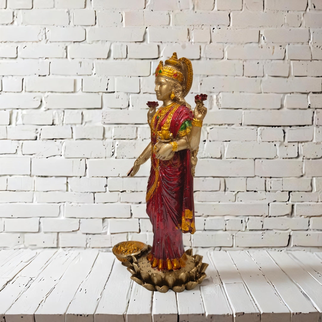 Lakshmi Devi Idol (Gold and Maroon, 10 Inches)