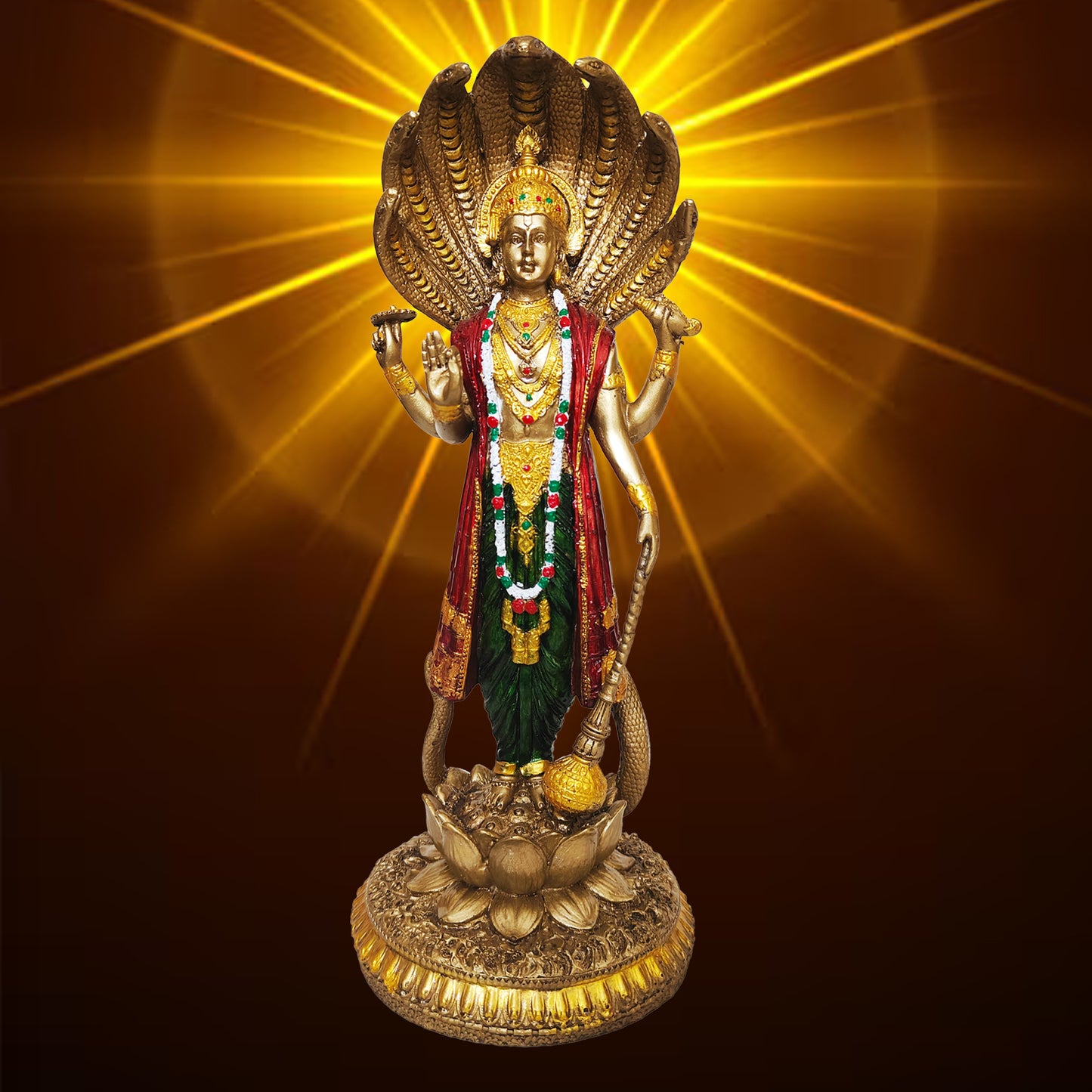 Venkatesh Narayan Vishnu Bhagwan Statue (Golden, 12 Inches)
