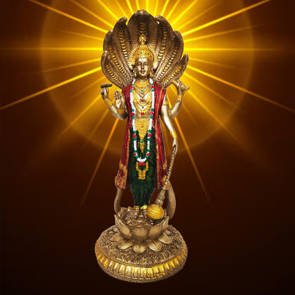 Venkatesh Narayan Vishnu Bhagwan Statue (Golden, 12 Inches)