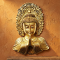 Brass Buddha Face Wall Hanging, Buddha Statue, Gold Finish, Decorative Wall Art, 10 inches, 1.6kg Solid Brass