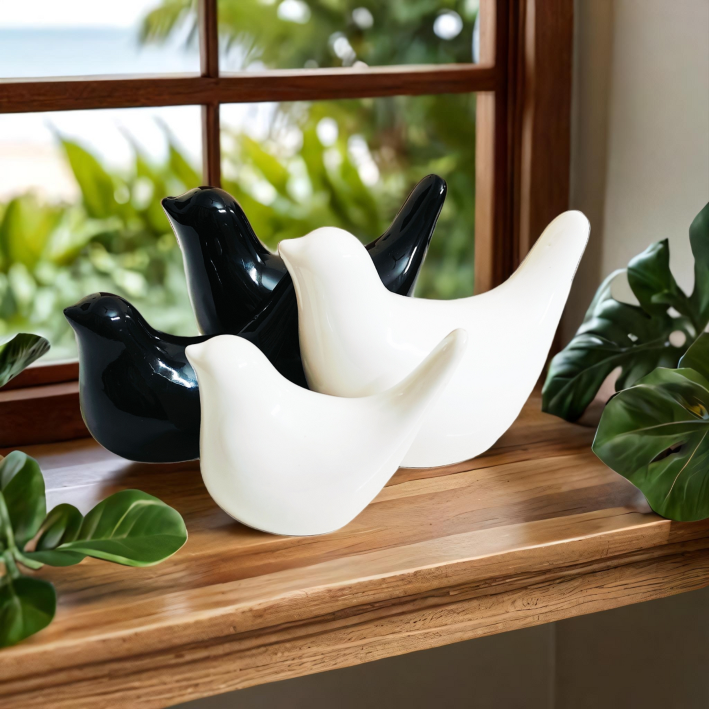 Bird Family Figurines (Set of 4, Black and White)