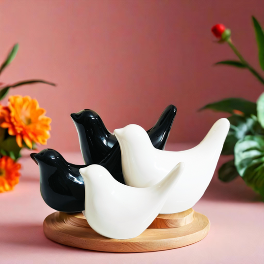 Bird Family Figurines (Set of 4, Black and White)