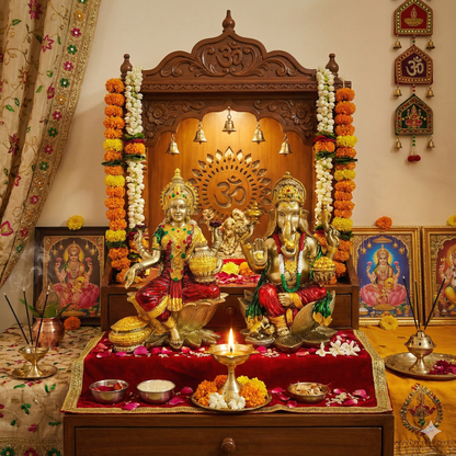 YASHONIDHI Lakshmi Ganesh Idols Set, Gold and Maroon Color, Resin, Laxmi Ganesha Murti