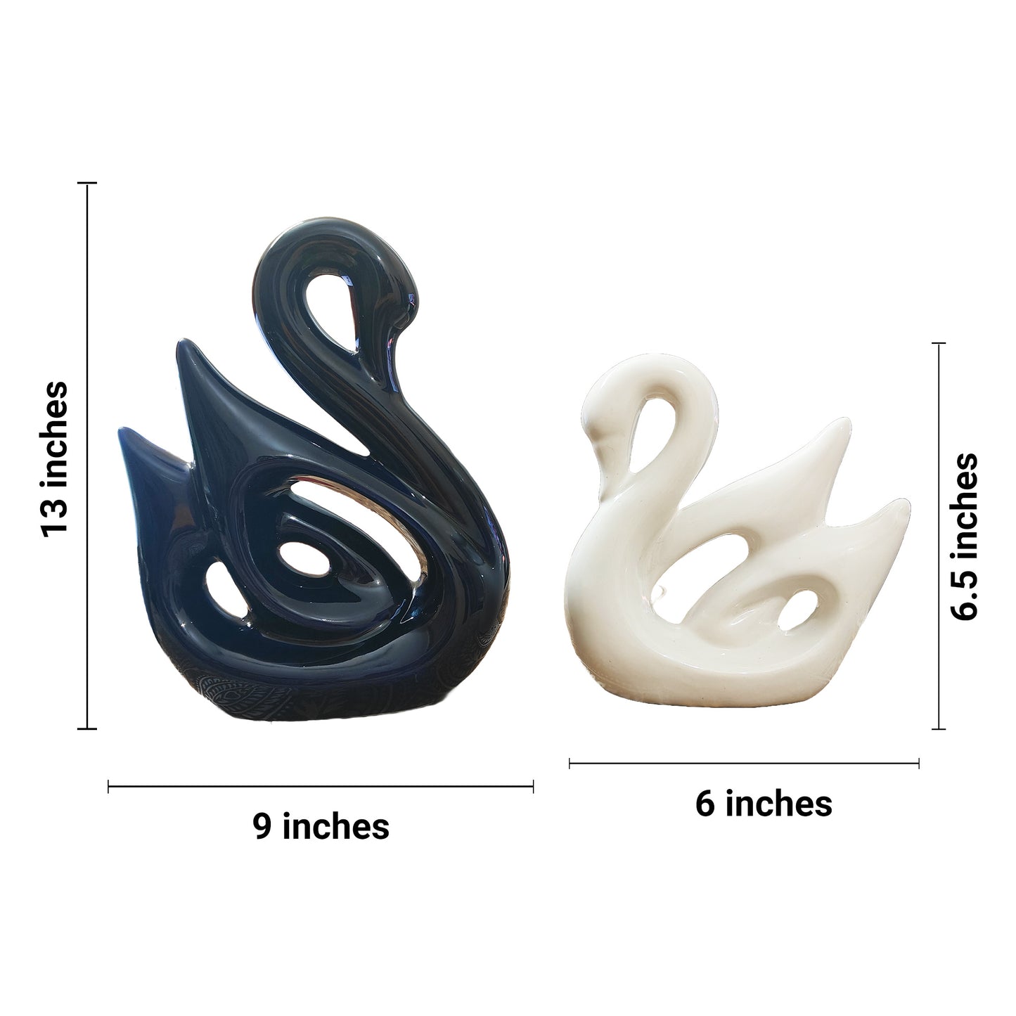 Swan Couple Figurines Showpieces, Set of 2, White and Navy Blue