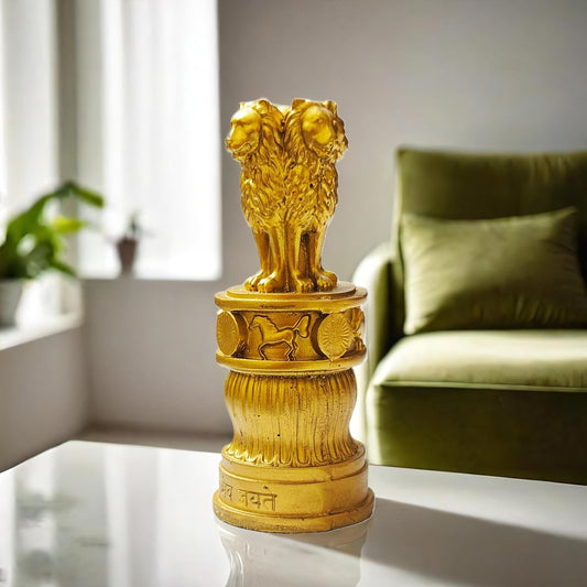 Ashok Stambh Replica for Table Display, Gold-Finish Resin Statue, 5 Inches Ashoka's Pillar