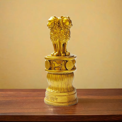 Ashok Stambh Replica for Table Display, Gold-Finish Resin Statue, 5 Inches Ashoka's Pillar