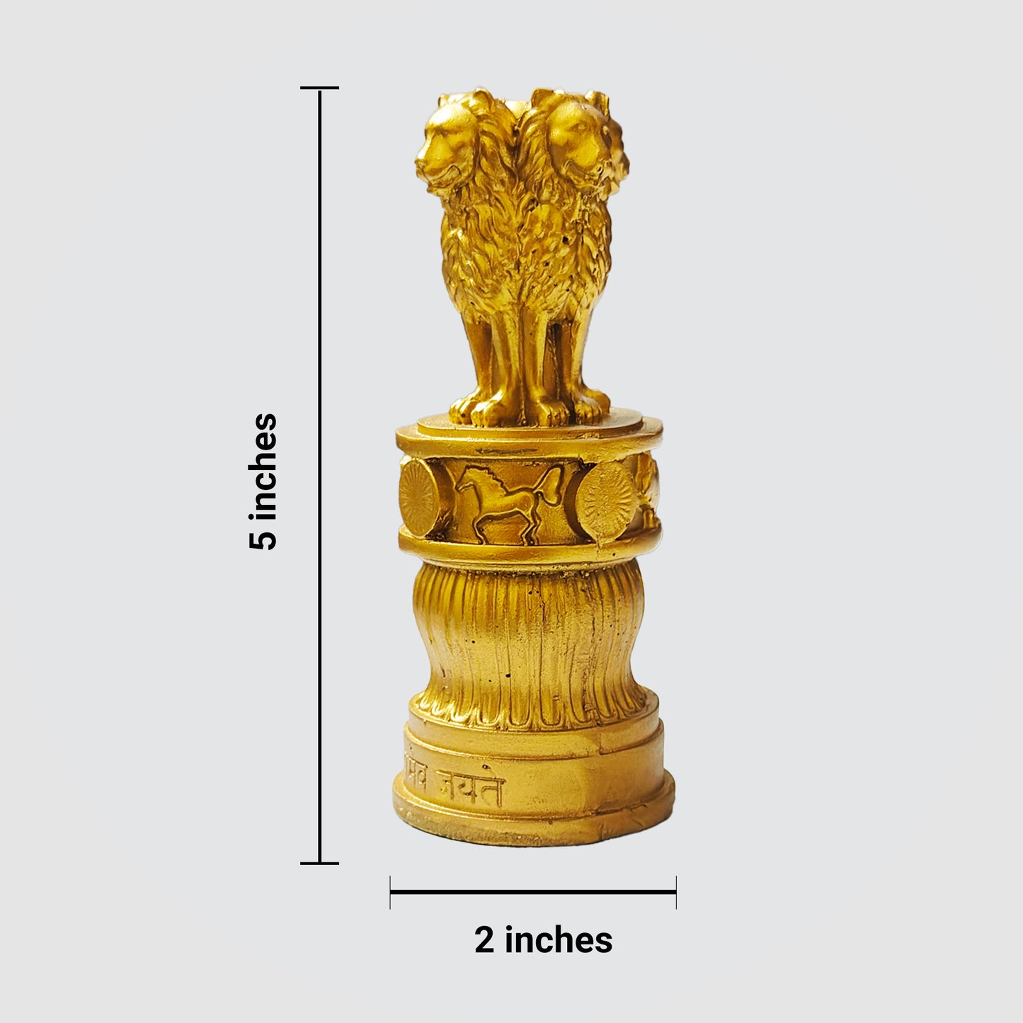 Ashok Stambh Replica for Table Display, Gold-Finish Resin Statue, 5 Inches Ashoka's Pillar