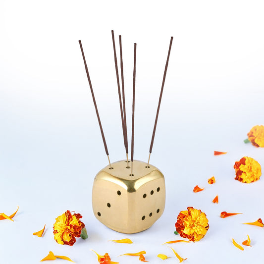 Agarbatti Stand, Incense Stick Holder, Dice-Shape, Brass, Golden Shine