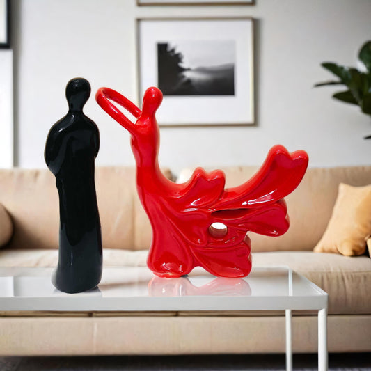 Hugging Lovers Couple Figurine, Set of 2, Red and Black
