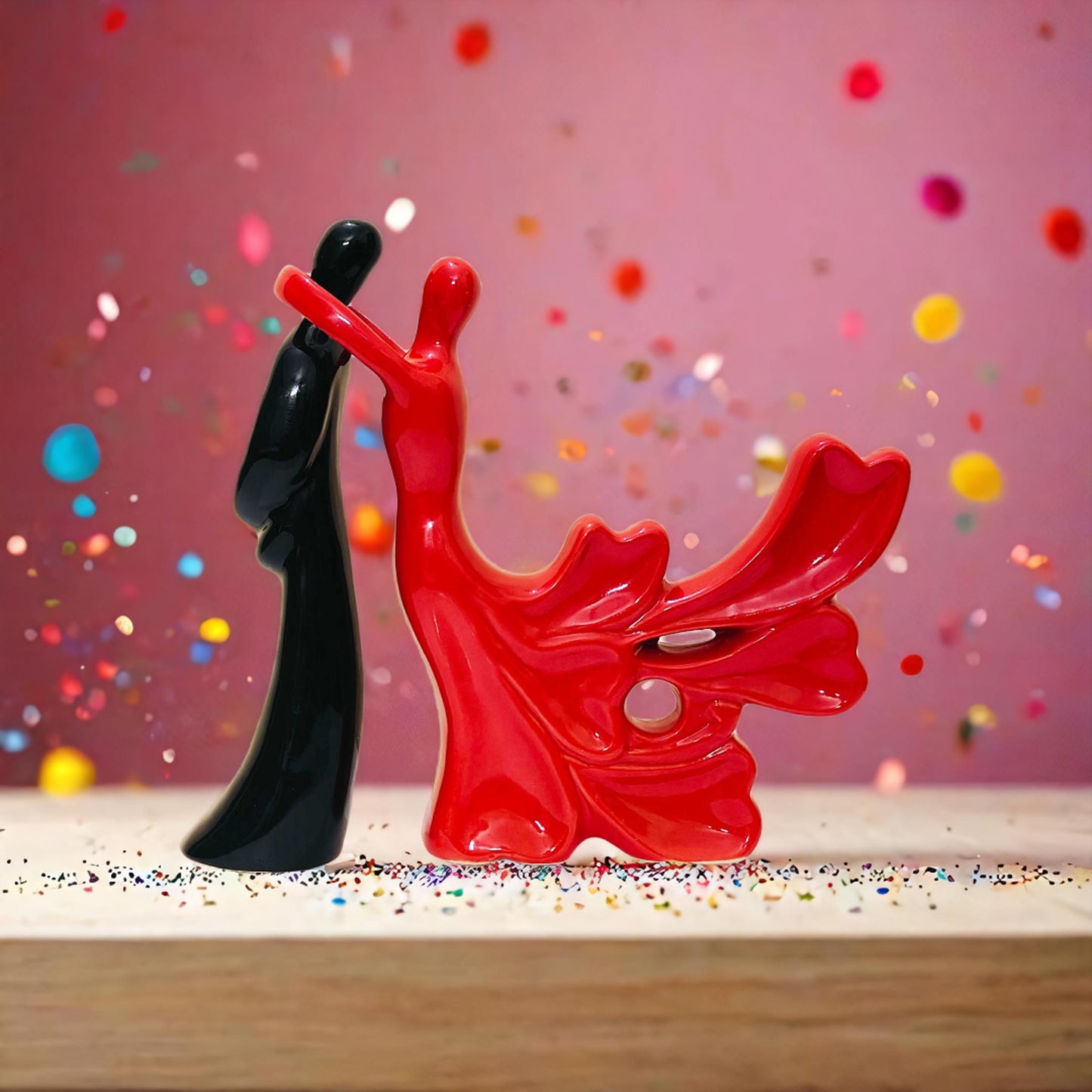 Hugging Lovers Couple Figurine, Set of 2, Red and Black