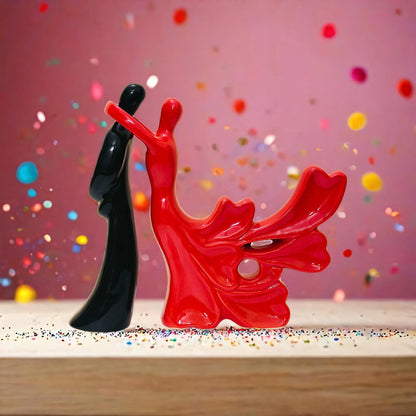 Hugging Lovers Couple Figurine, Set of 2, Red and Black