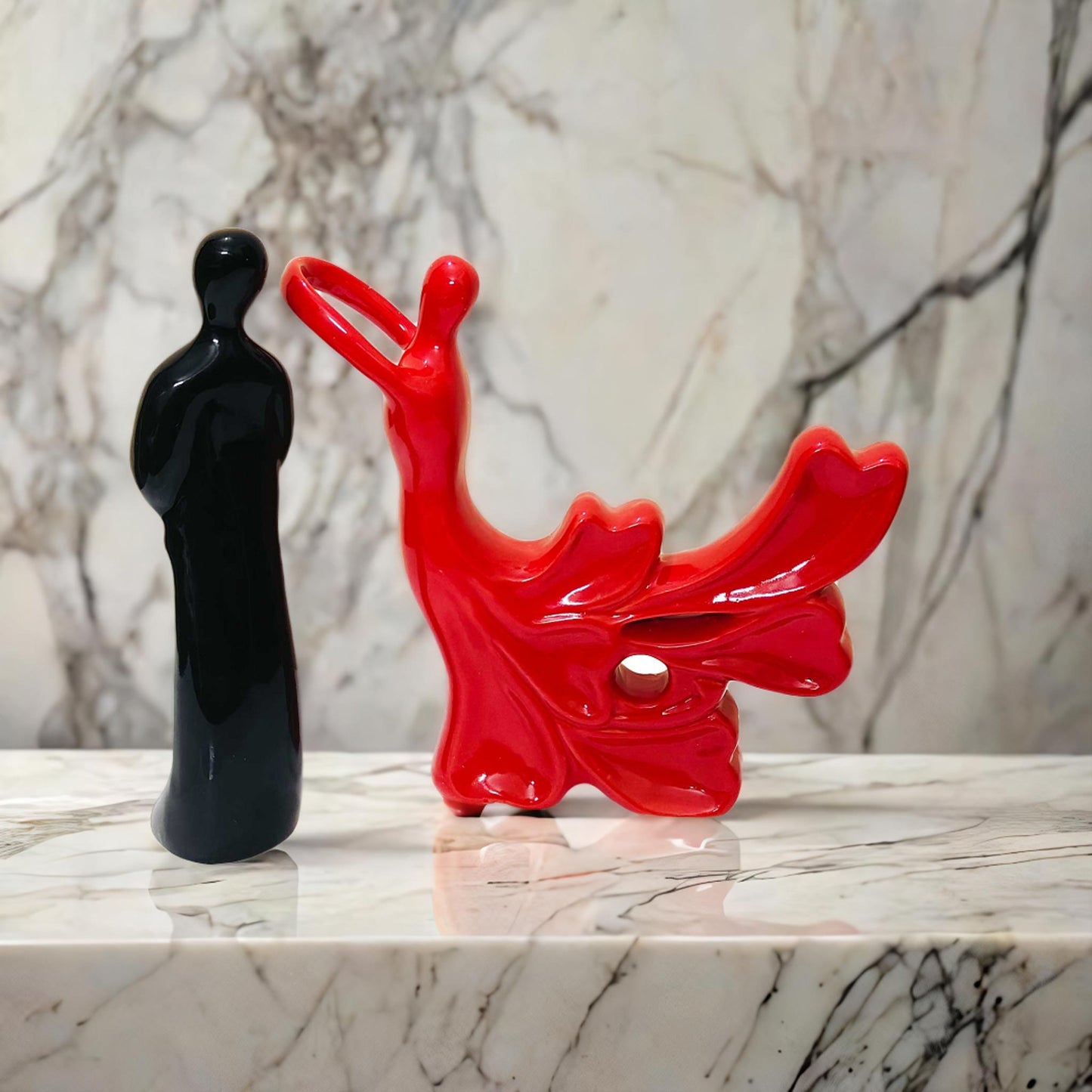 Hugging Lovers Couple Figurine, Set of 2, Red and Black