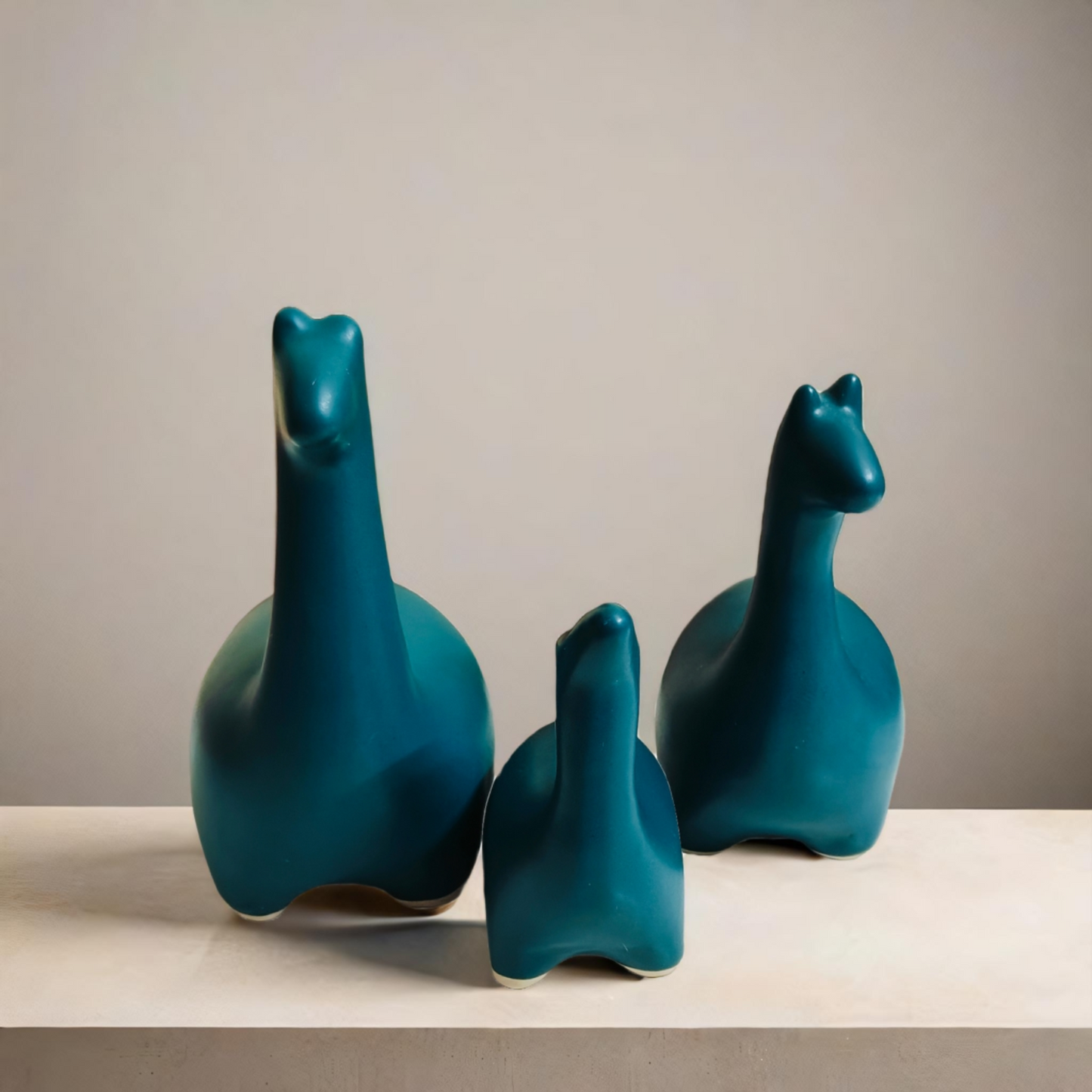 Dinosaur Family Figurines, Set of 3, Teal Green