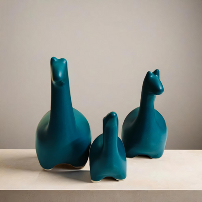 Dinosaur Family Figurines, Set of 3, Teal Green