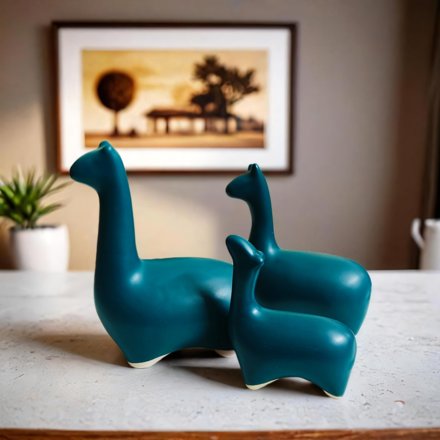 Dinosaur Family Figurines, Set of 3, Teal Green