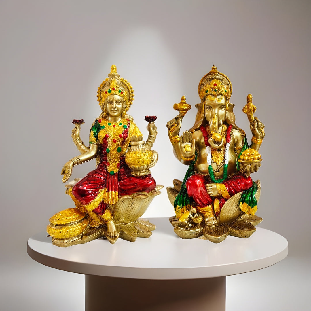 YASHONIDHI Lakshmi Ganesh Idols Set, Gold and Maroon Color, Resin, Laxmi Ganesha Murti