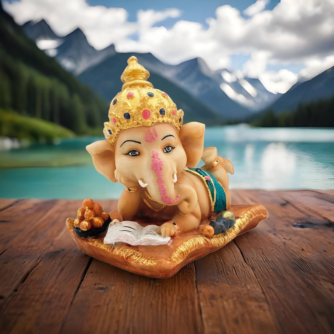 Lord Ganpati Reading Book, Studying Bal Ganesha Cute Statue
