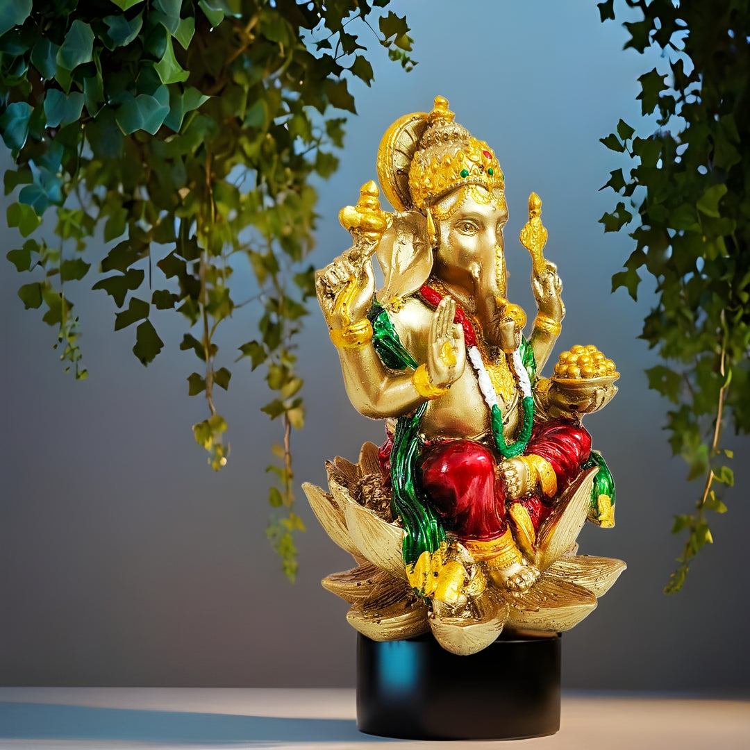 YASHONIDHI Lord Ganesha Idol, 7 Inches, Resin, Gold and Maroon, Ganapati Murti