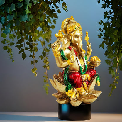 YASHONIDHI Lord Ganesha Idol, 7 Inches, Resin, Gold and Maroon, Ganapati Murti