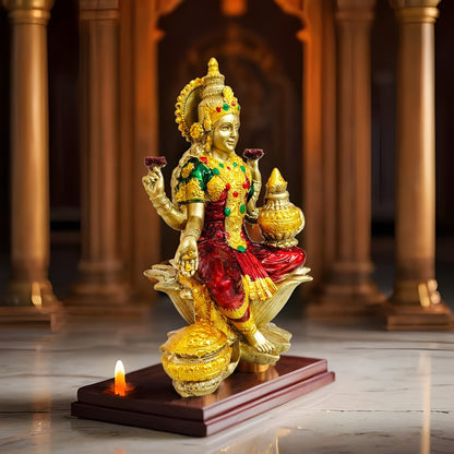 Lakshmi Devi Idol (Gold and Maroon,  7 Inches)