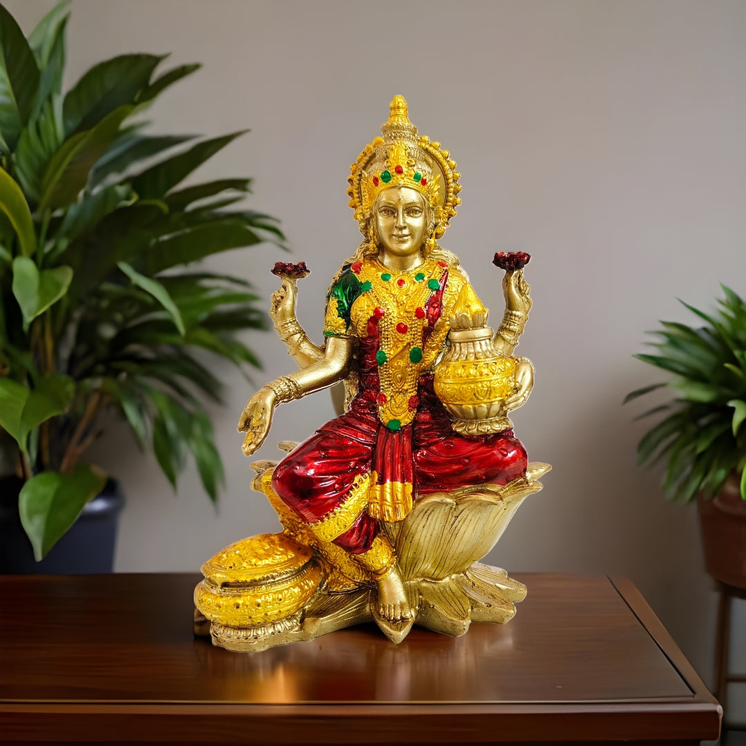 Lakshmi Devi Idol (Gold and Maroon,  7 Inches)