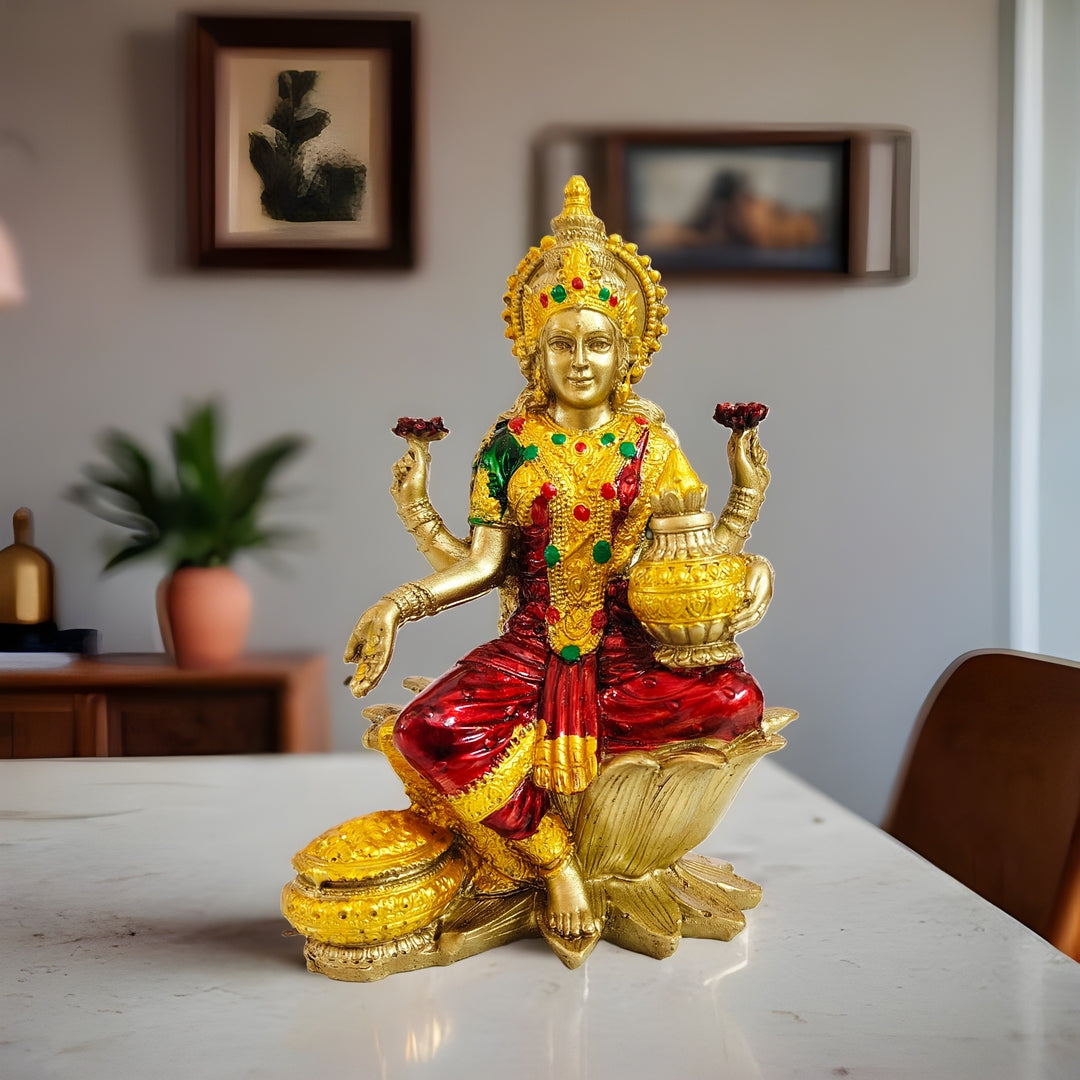 Lakshmi Devi Idol (Gold and Maroon,  7 Inches)