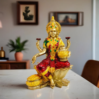 Lakshmi Devi Idol (Gold and Maroon,  7 Inches)