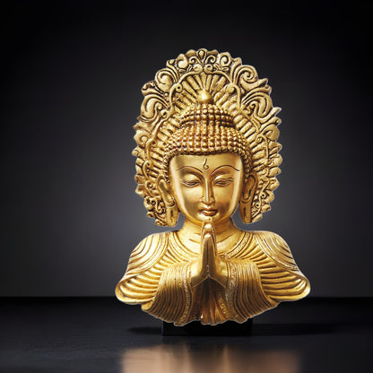 Brass Buddha Face Wall Hanging, Buddha Statue, Gold Finish, Decorative Wall Art, 10 inches, 1.6kg Solid Brass