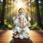 YASHONIDHI Lord Ganesh Idol, White and Gold Color, Marble Dust, 7 Inches
