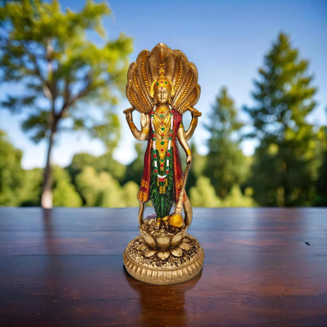 Venkatesh Narayan Vishnu Bhagwan Statue (Golden, 12 Inches)