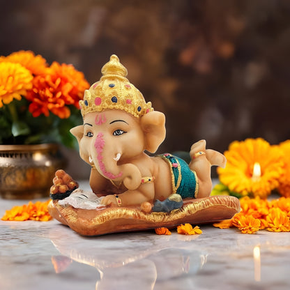 Lord Ganpati Reading Book, Studying Bal Ganesha Cute Statue