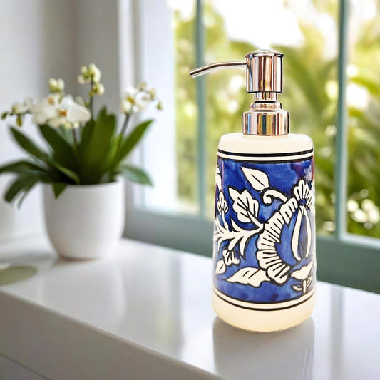 Liquid Soap Dispenser (Blue Floral Design)