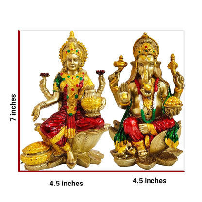 YASHONIDHI Lakshmi Ganesh Idols Set, Gold and Maroon Color, Resin, Laxmi Ganesha Murti