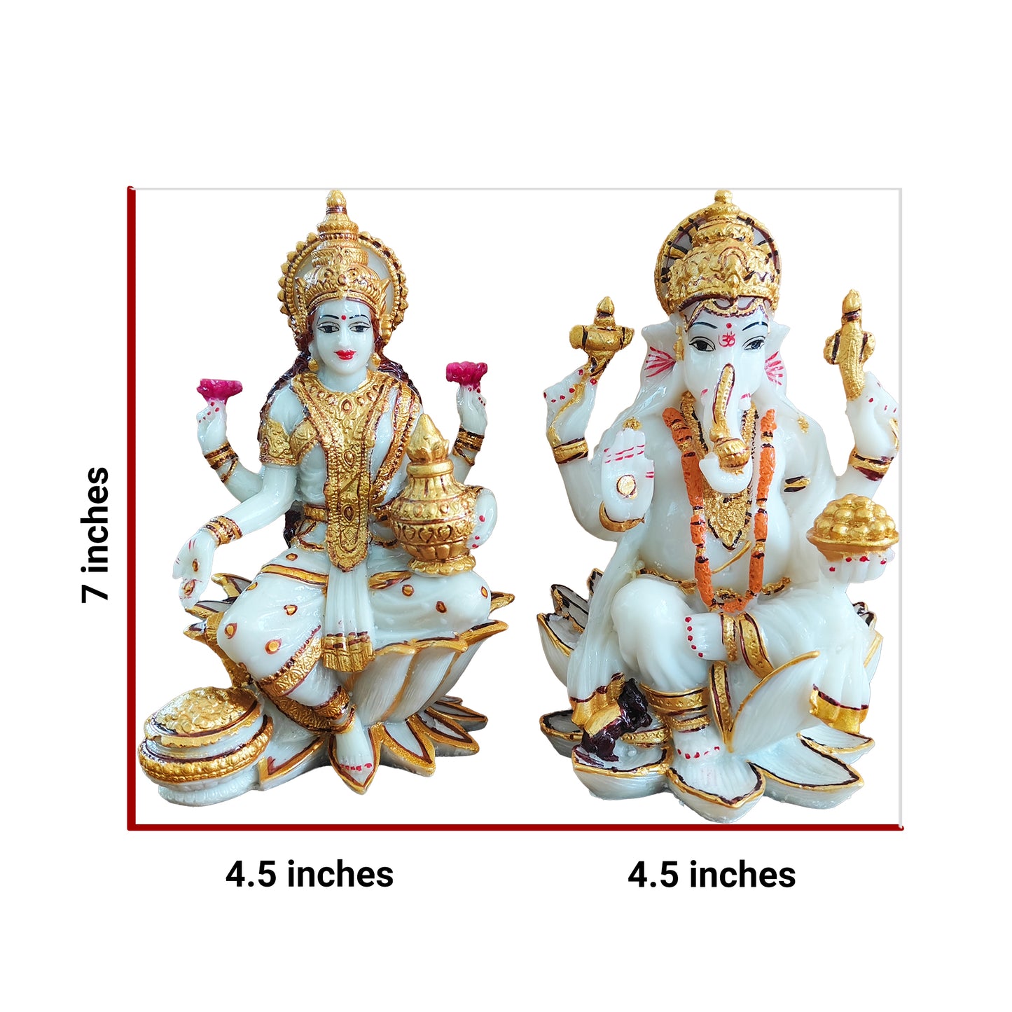YASHONIDHI Lakshmi DEvi and Lord Ganesh Idols Set, White and Golden, Marble Dust, 7 Inches