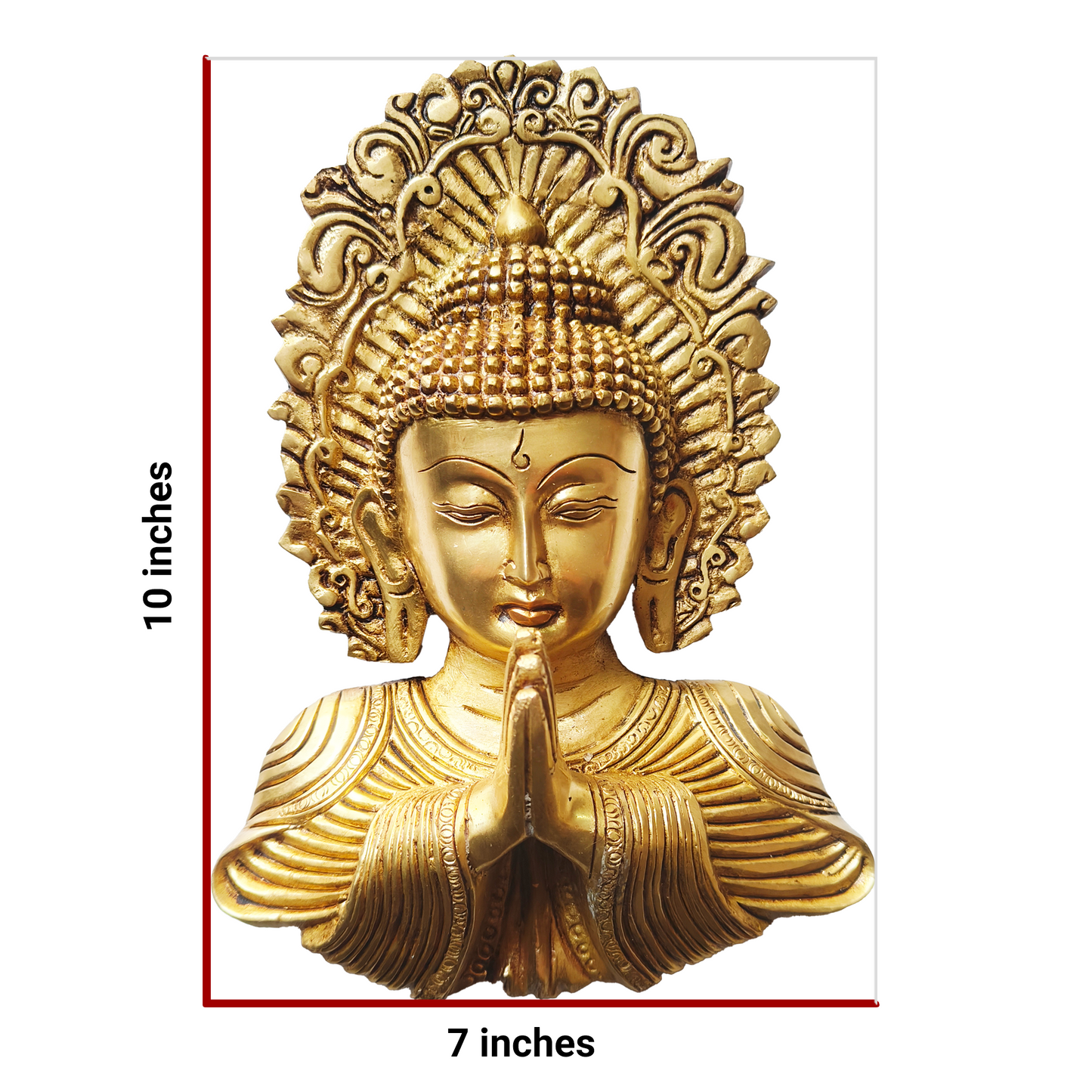 Brass Buddha Face Wall Hanging, Buddha Statue, Gold Finish, Decorative Wall Art, 10 inches, 1.6kg Solid Brass