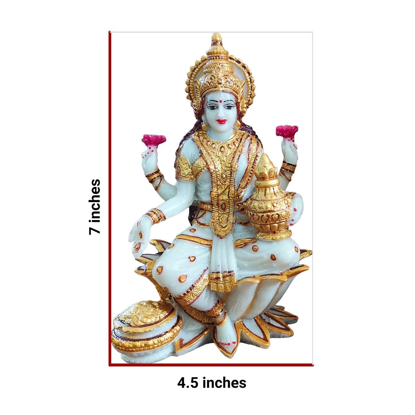 YASHONIDHI Lakshmi Devi Marble Dust Idol, White and Gold, 7 Inches