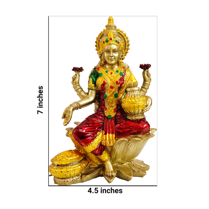 Lakshmi Devi Idol (Gold and Maroon,  7 Inches)