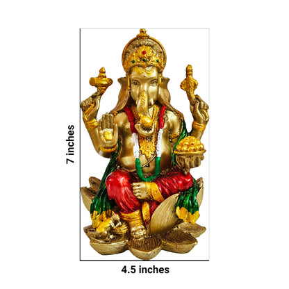 YASHONIDHI Lord Ganesha Idol, 7 Inches, Resin, Gold and Maroon, Ganapati Murti